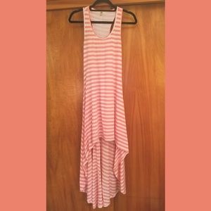 Coral and white strip high-low dress